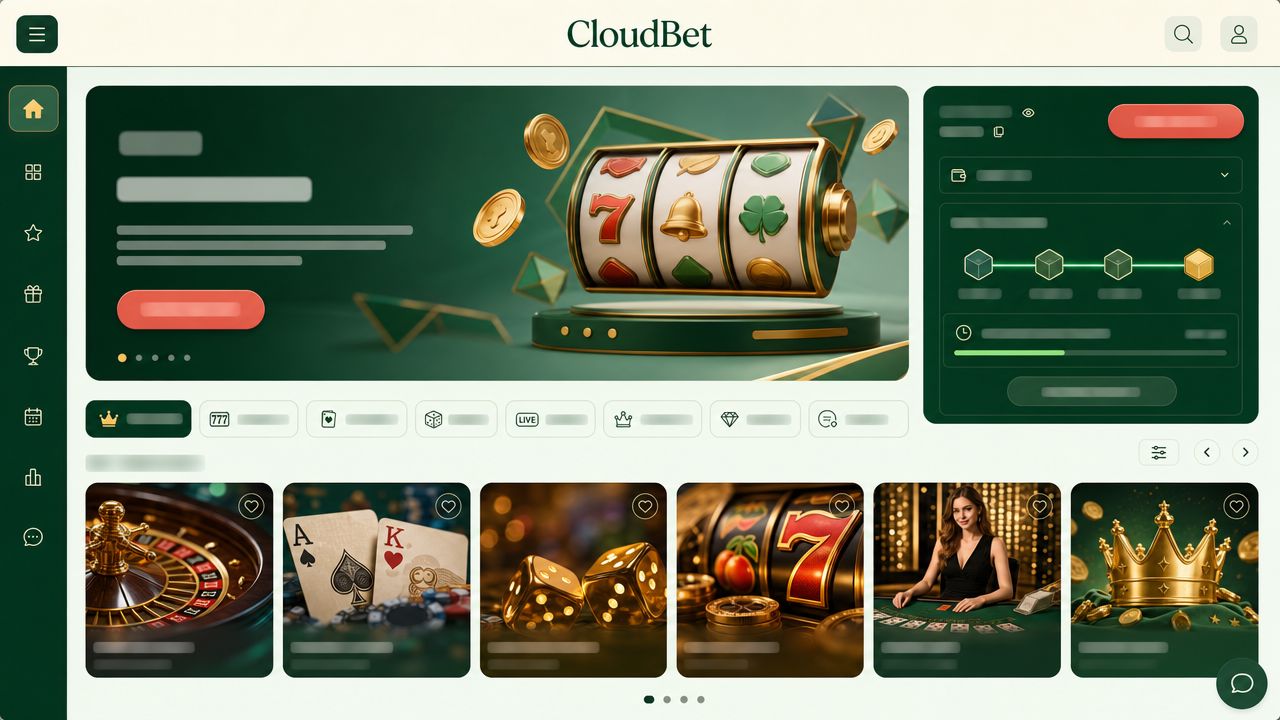 CloudBet Bitcoin casino homepage with game tiles and wallet panel